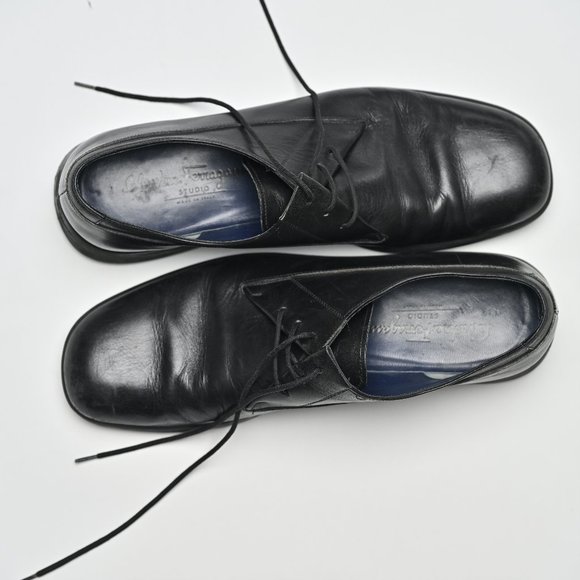 Salvatore Ferragamo Dress Shoes Leather Lace Up Cap Toe Black Size 10 D